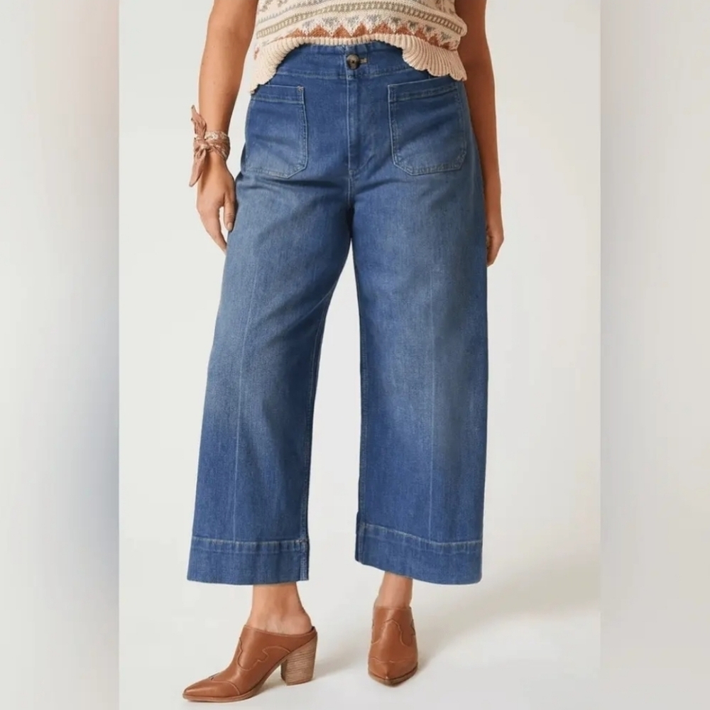 Anthropologie High-Rise Wide-Leg Cropped Jeans in Blue Denim